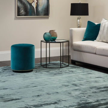 Katherine Carnaby Chrome Luxury Modern Plain Distressed Tonal Metallic Shimmer Hand-Woven High-Density Heavyweight Soft Textured Silky Viscose Petrol Green Rug-Asiatic Carpets-Rug Love - The Most Loved Rug Store